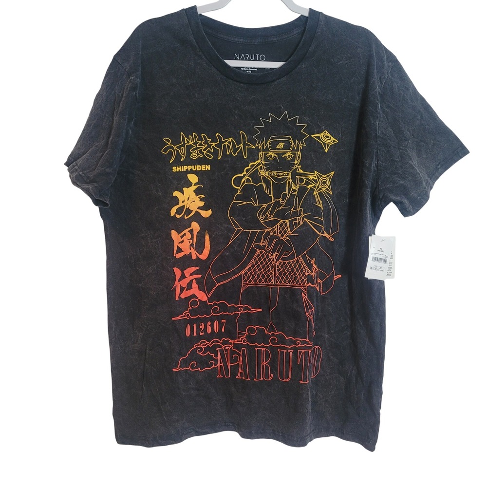 Naruto Shippuden Graphic Tee XL Black Mineral Wash Naruto Uzumaki T-Shirt NEW